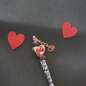 Elegant Black and Red Heart Charm Pen